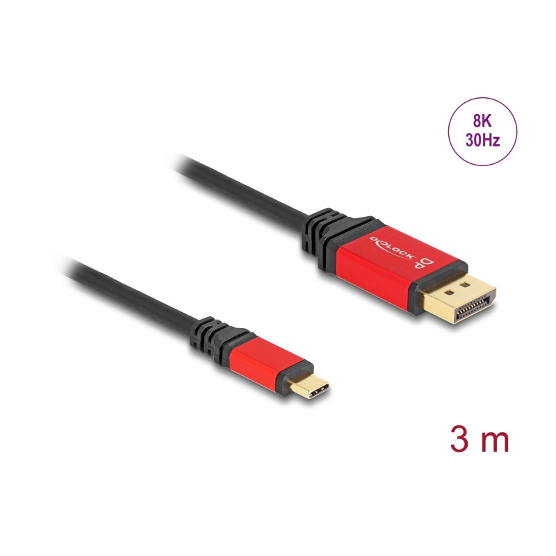 Delock USB Type-C™ zu DisplayPort Kabel (DP Alt Mode) 8K 30 Hz mit HDR Funktion 3 m rot