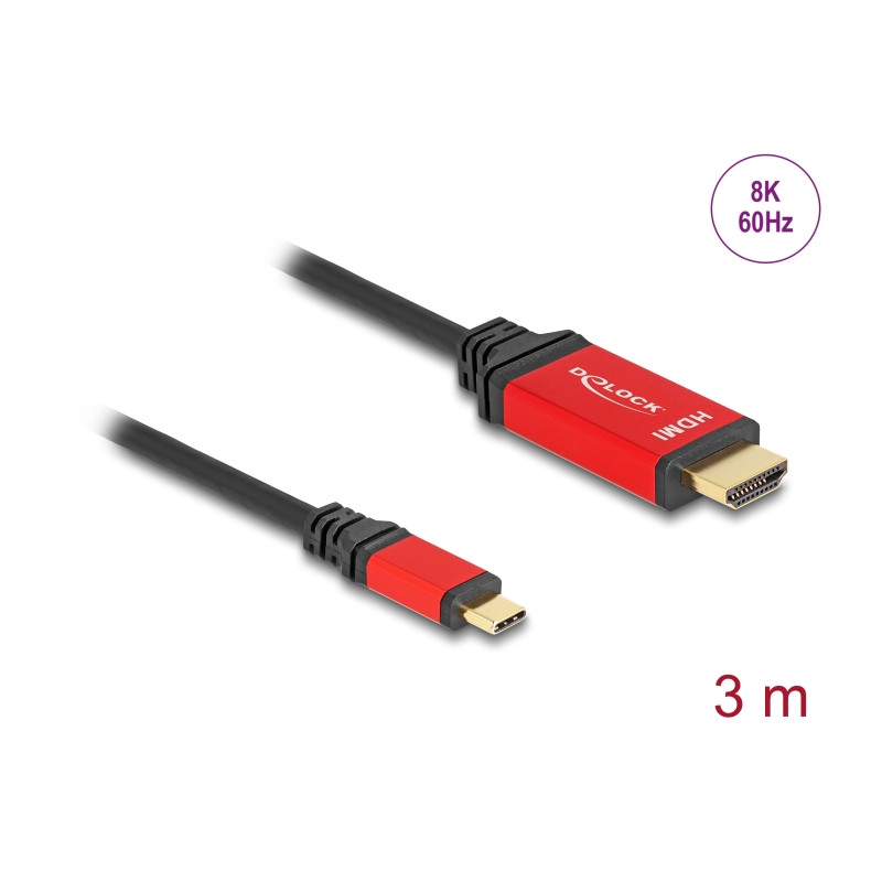Delock USB Type-C™ zu HDMI Kabel (DP Alt Mode) 8K 60 Hz mit HDR Funktion 3 m rot