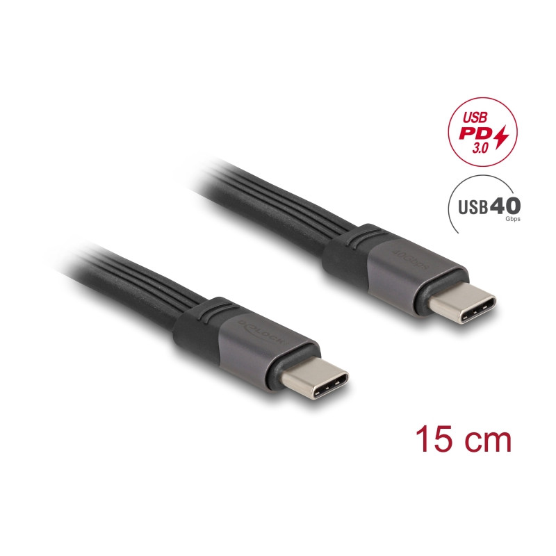 Delock USB 40 Gbps FPC Flachbandkabel USB Type-C™ zu USB Type-C™ 15 cm PD 3.0 100 W E-Marker