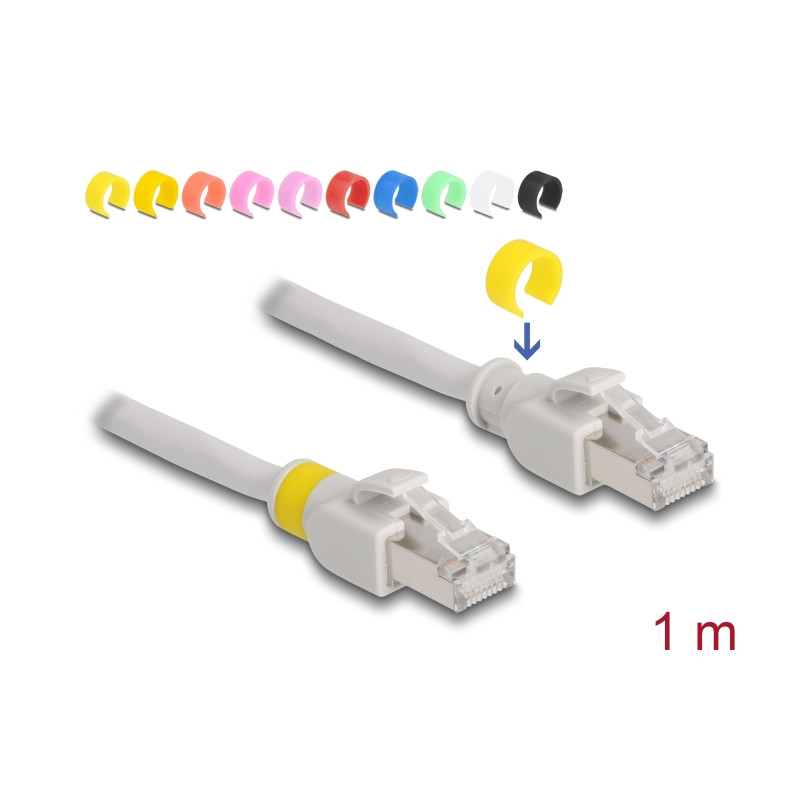 Delock Netzwerkkabel RJ45 Cat.6A S/FTP mit farbigen Clips 1 m