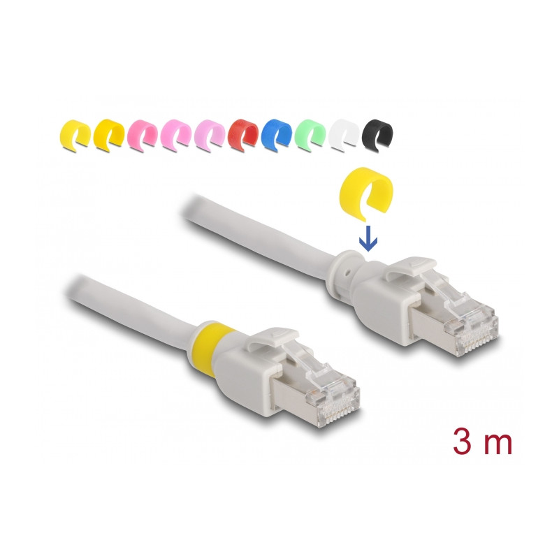 Delock Netzwerkkabel RJ45 Cat.6A S/FTP mit farbigen Clips 3 m