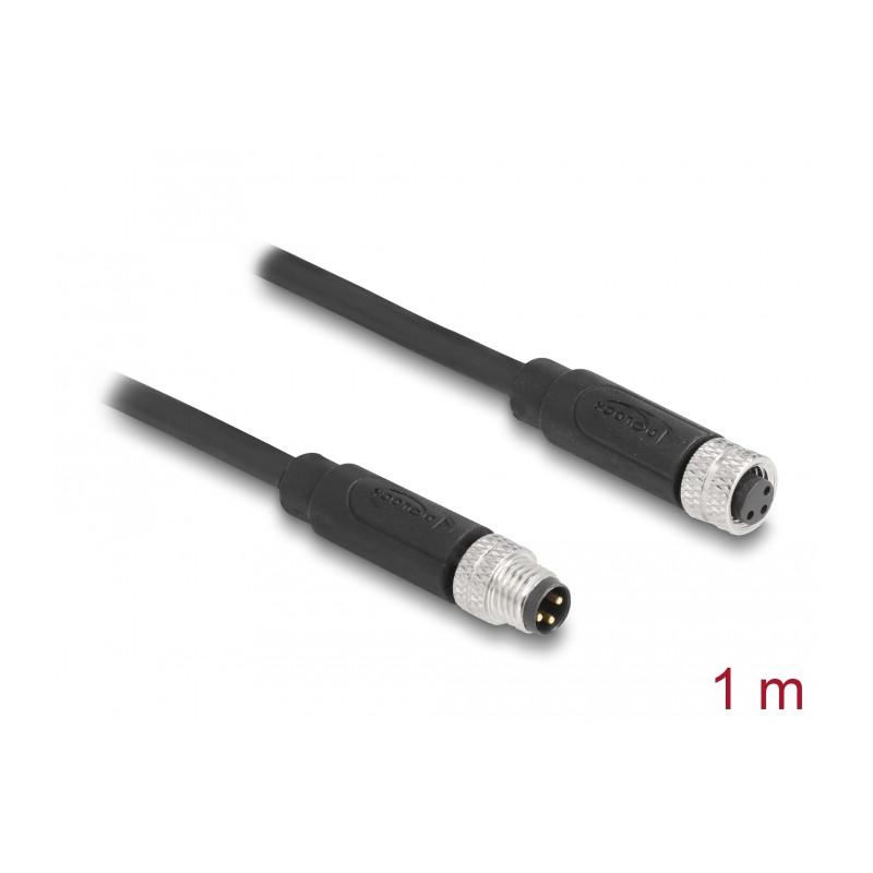 Delock M8 A-kodiert 3 Pin Kabel Stecker zu Buchse PUR (TPU) 1 m