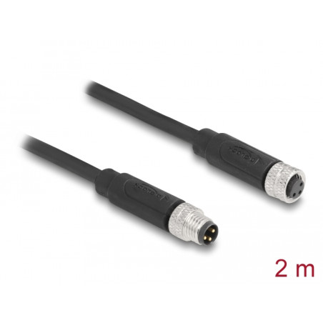 Delock M8 A-kodiert 3 Pin Kabel Stecker zu Buchse PUR (TPU) 2 m