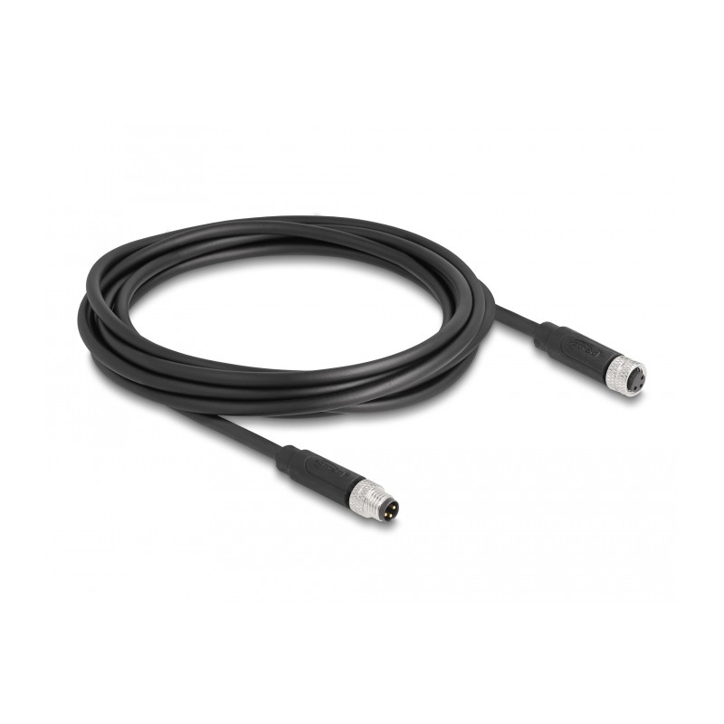 Delock M8 A-kodiert 3 Pin Kabel Stecker zu Buchse PUR (TPU) 3 m