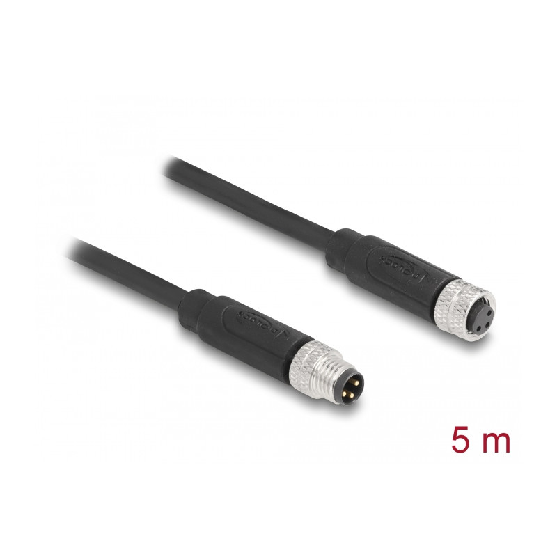 Delock M8 A-kodiert 3 Pin Kabel Stecker zu Buchse PUR (TPU) 5 m