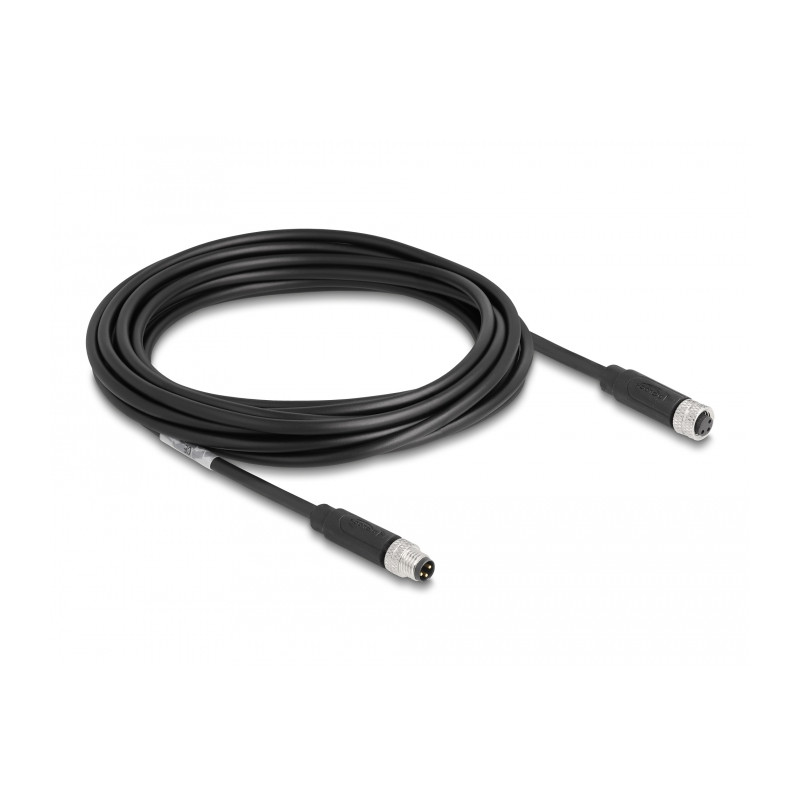 Delock M8 A-kodiert 3 Pin Kabel Stecker zu Buchse PUR (TPU) 5 m