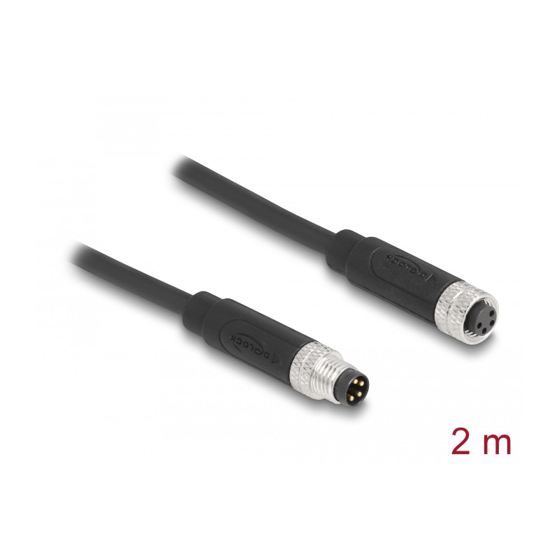 Delock M8 A-kodiert 4 Pin Kabel Stecker zu Buchse PUR (TPU) 2 m