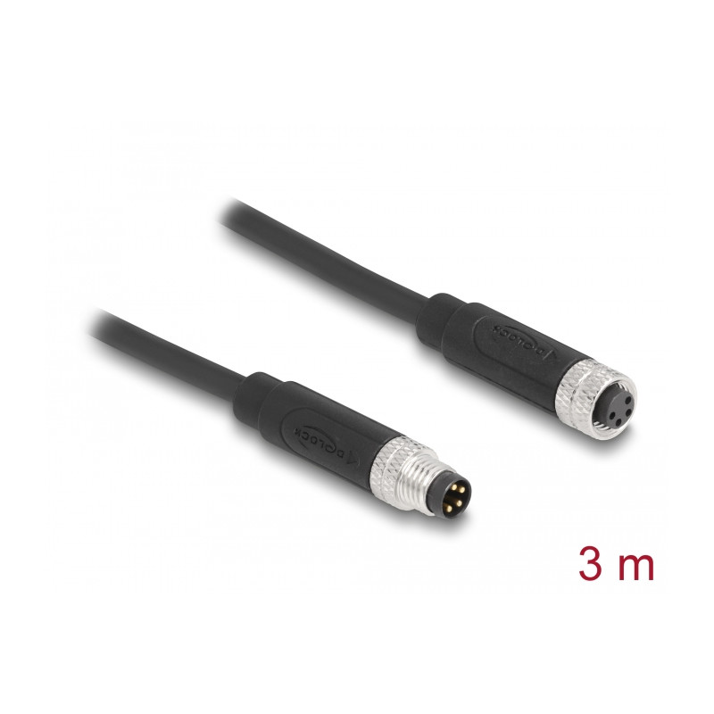 Delock M8 A-kodiert 4 Pin Kabel Stecker zu Buchse PUR (TPU) 3 m