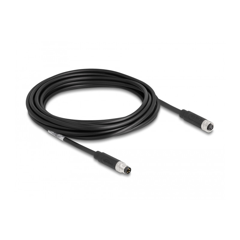 Delock M8 A-kodiert 4 Pin Kabel Stecker zu Buchse PUR (TPU) 5 m