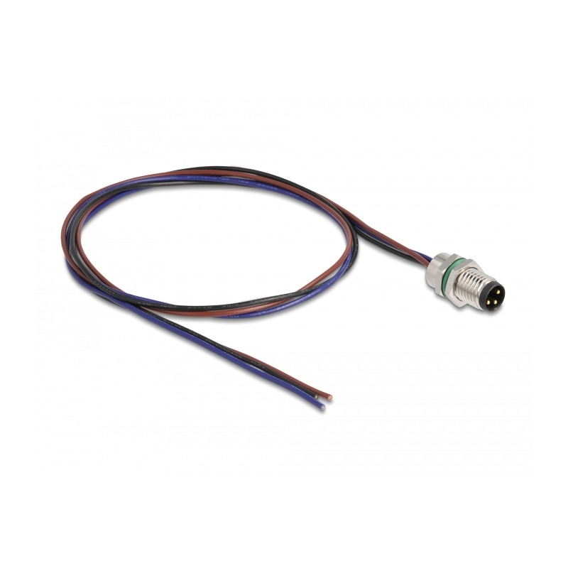 Delock M8 Einbaukabel A-kodiert 3 Pin Stecker für Panel mit offenen Kabeln Front Montage 0,5 m