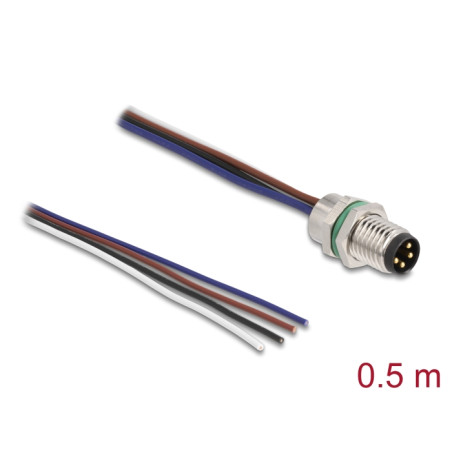 Delock M8 Einbaukabel A-kodiert 4 Pin Stecker für Panel mit offenen Kabeln Front Montage 0,5 m