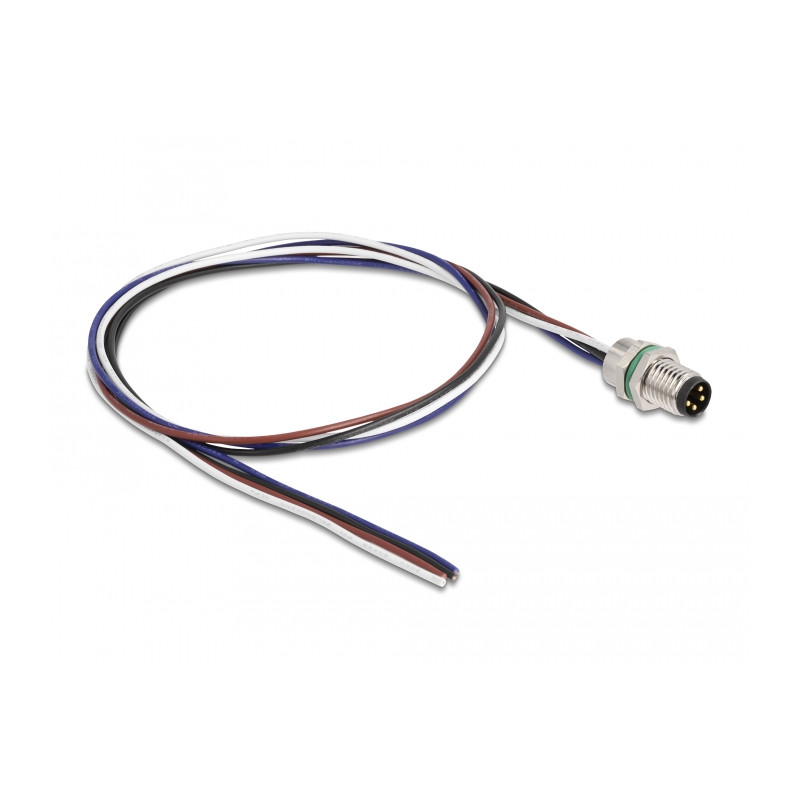 Delock M8 Einbaukabel A-kodiert 4 Pin Stecker für Panel mit offenen Kabeln Front Montage 0,5 m