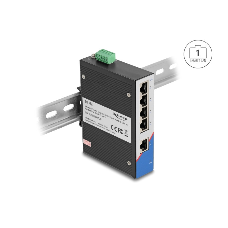 Delock Industrie Gigabit Ethernet Switch 5 Port RJ45 für Hutschiene