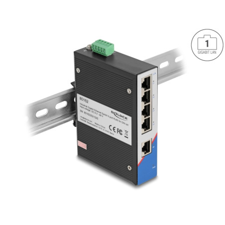 Delock Industrie Gigabit Ethernet Switch 5 Port RJ45 für Hutschiene
