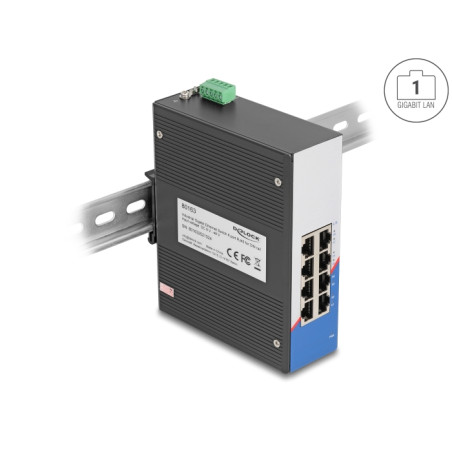 Delock Industrie Gigabit Ethernet Switch 8 Port RJ45 für Hutschiene