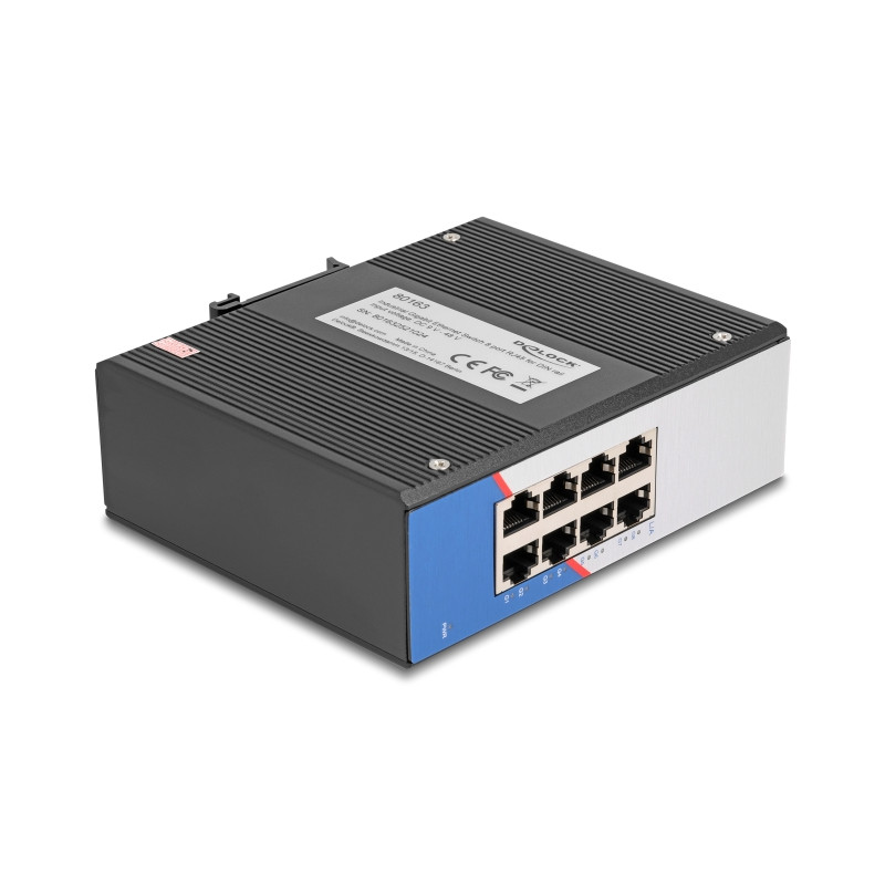 Delock Industrie Gigabit Ethernet Switch 8 Port RJ45 für Hutschiene