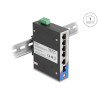 Delock Industrie Gigabit Ethernet Switch 4 Port PoE 1 Port RJ45 1 Port SFP für Hutschiene