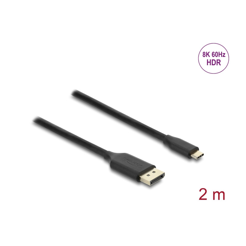 Delock USB Type-C™ zu DisplayPort Kabel (DP Alt Mode) 8K 60 Hz mit HDR Funktion 2 m schwarz