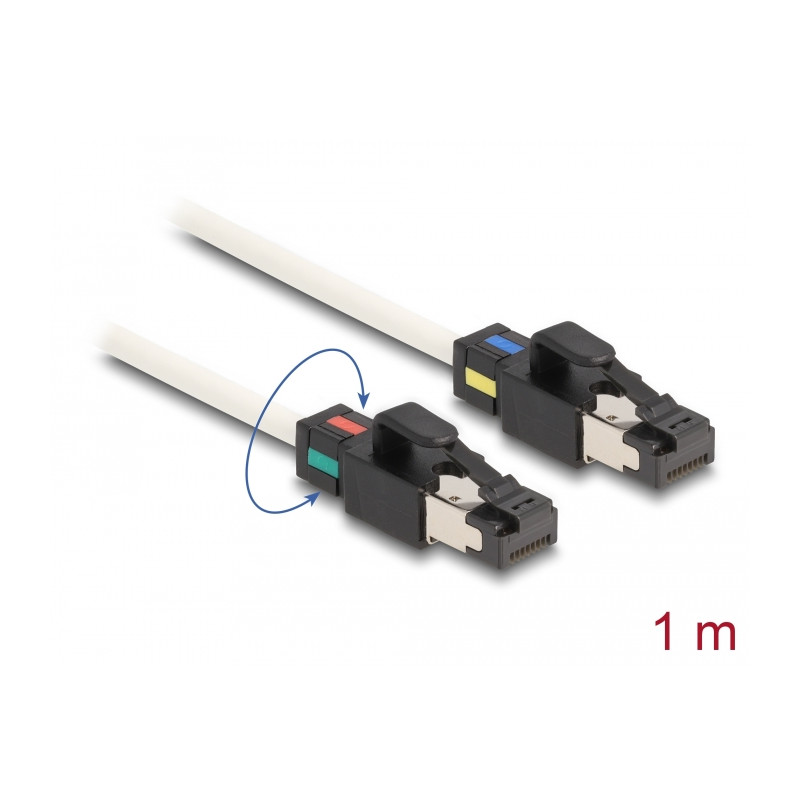 Delock Netzwerkkabel RJ45 Stecker zu Stecker Cat.6A S/FTP mit drehbarer Farbmarkierung 1 m weiß