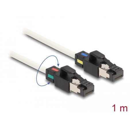 Delock Netzwerkkabel RJ45 Stecker zu Stecker Cat.6A S/FTP mit drehbarer Farbmarkierung 1 m weiß