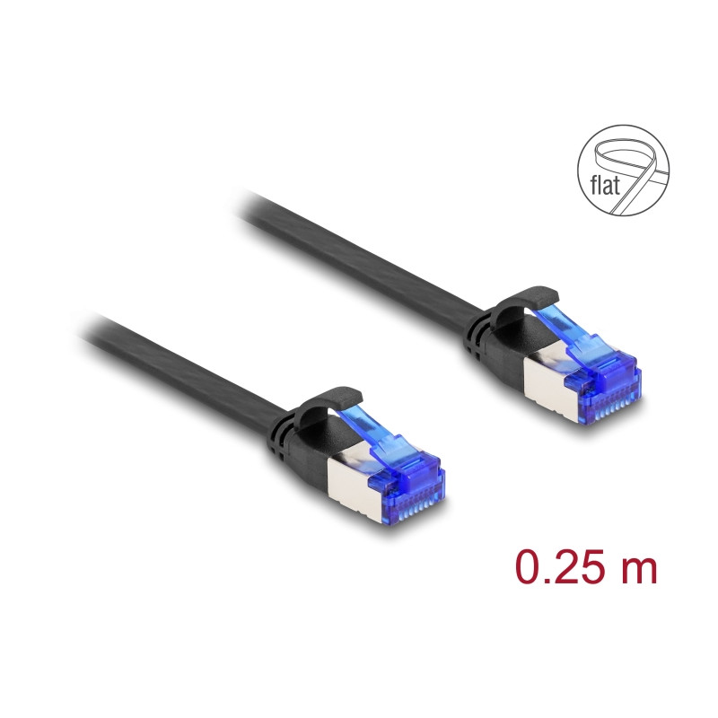 Delock RJ45 Flachband Patchkabel Stecker zu Stecker Cat.6A flexibel 0,25 m schwarz