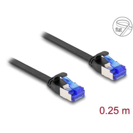 Delock RJ45 Flachband Patchkabel Stecker zu Stecker Cat.6A flexibel 0,25 m schwarz