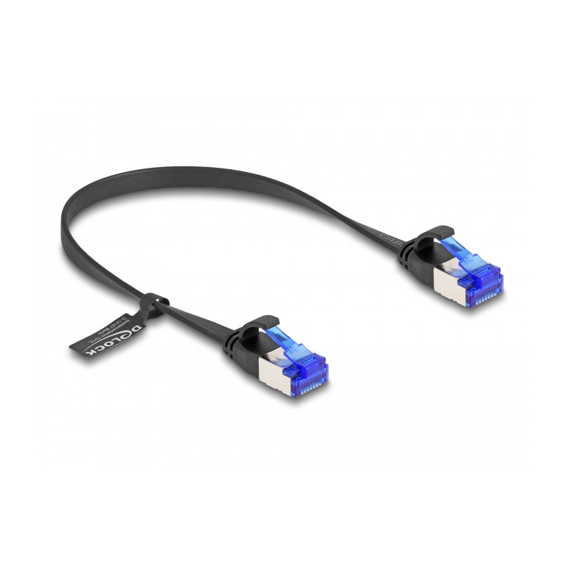 Delock RJ45 Flachband Patchkabel Stecker zu Stecker Cat.6A flexibel 0,25 m schwarz