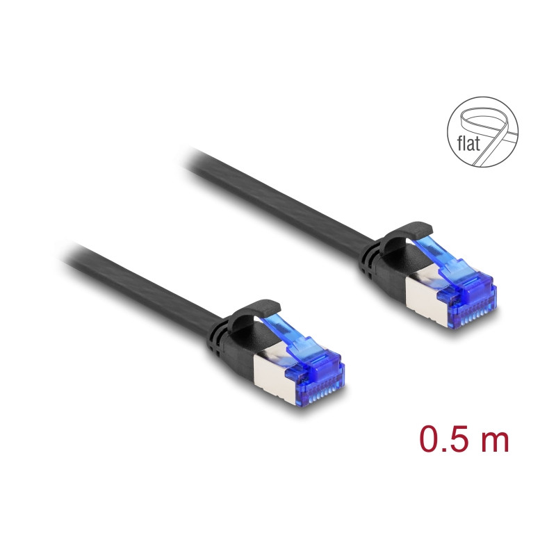Delock RJ45 Flachband Patchkabel Stecker zu Stecker Cat.6A flexibel 0,5 m schwarz