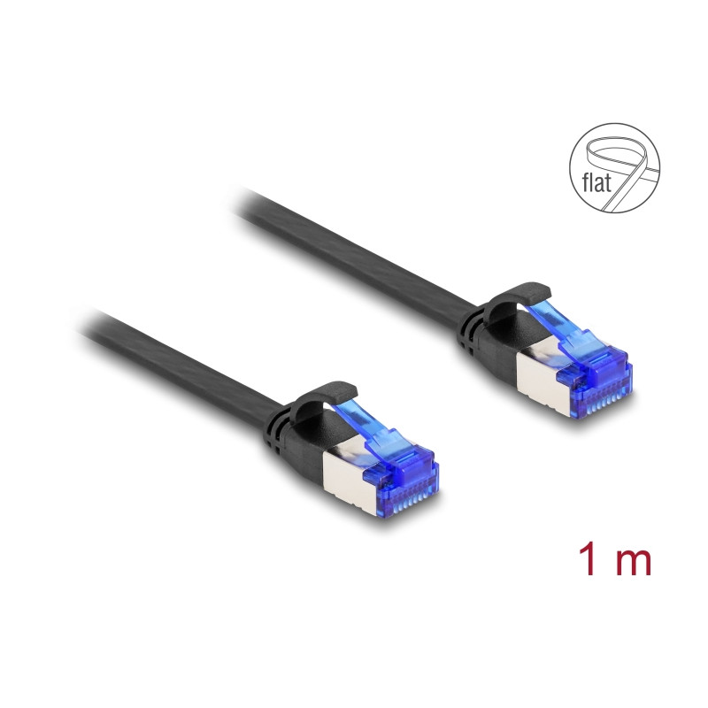 Delock RJ45 Flachband Patchkabel Stecker zu Stecker Cat.6A flexibel 1 m schwarz