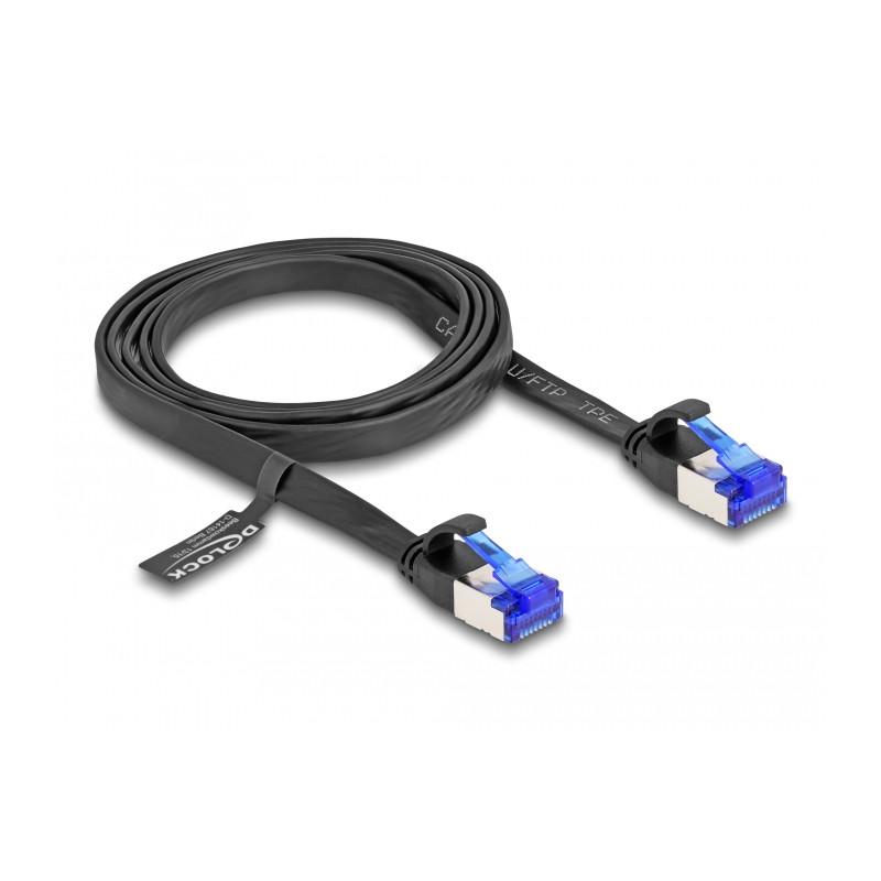 Delock RJ45 Flachband Patchkabel Stecker zu Stecker Cat.6A flexibel 1 m schwarz