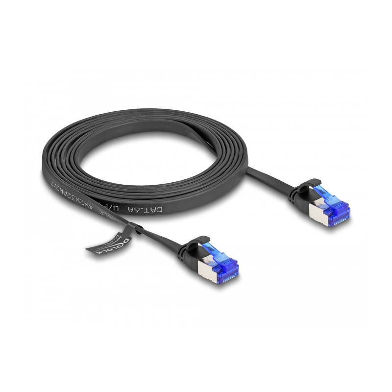 Delock RJ45 Flachband Patchkabel Stecker zu Stecker Cat.6A flexibel 2 m schwarz