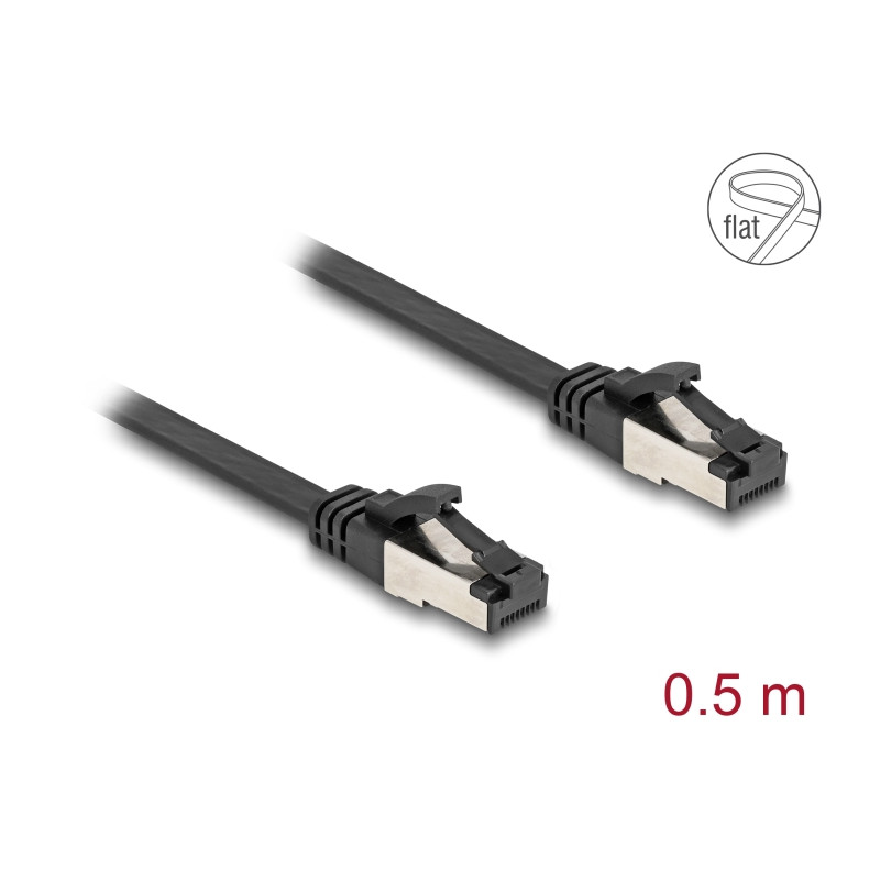 Delock RJ45 Flachband Patchkabel Stecker zu Stecker Cat.8.1 flexibel 0,5 m schwarz