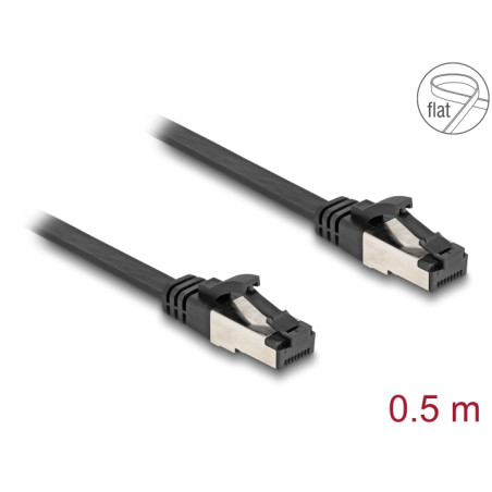 Delock RJ45 Flachband Patchkabel Stecker zu Stecker Cat.8.1 flexibel 0,5 m schwarz