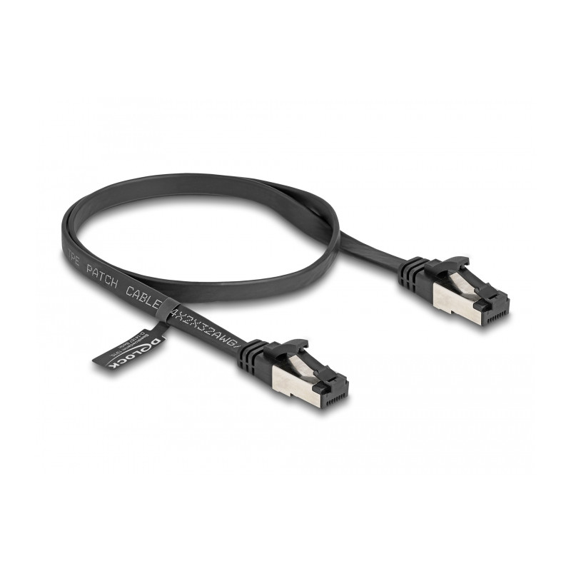 Delock RJ45 Flachband Patchkabel Stecker zu Stecker Cat.8.1 flexibel 0,5 m schwarz