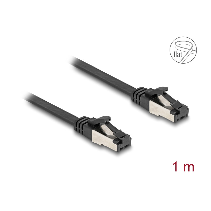 Delock RJ45 Flachband Patchkabel Stecker zu Stecker Cat.8.1 flexibel 1 m schwarz