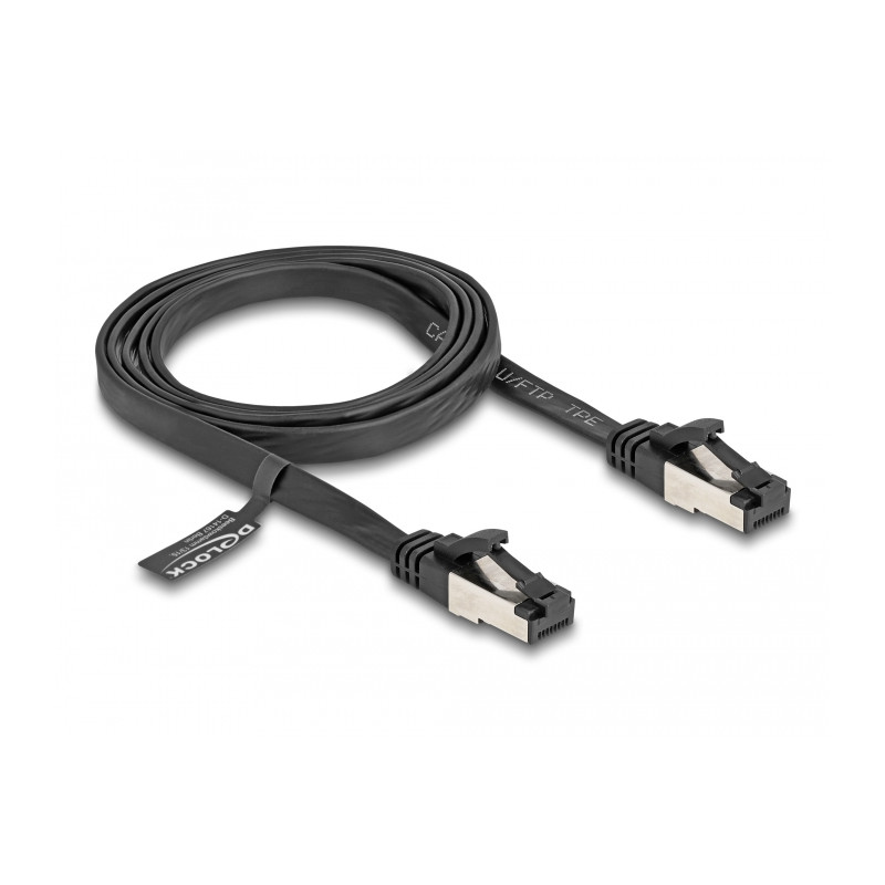 Delock RJ45 Flachband Patchkabel Stecker zu Stecker Cat.8.1 flexibel 1 m schwarz