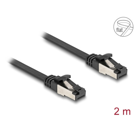 Delock RJ45 Flachband Patchkabel Stecker zu Stecker Cat.8.1 flexibel 2 m schwarz