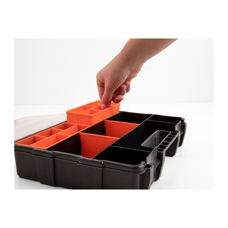Delock Sortimentsbox mit 21 Fächern 290 x 220 x 60 mm orange / schwarz