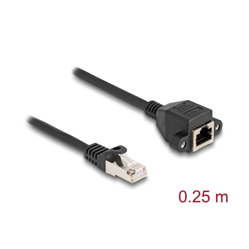 Delock RJ50 Verlängerungskabel Stecker zu Buchse S/FTP 0,25 m schwarz
