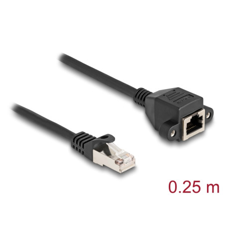Delock RJ50 Verlängerungskabel Stecker zu Buchse S/FTP 0,25 m schwarz