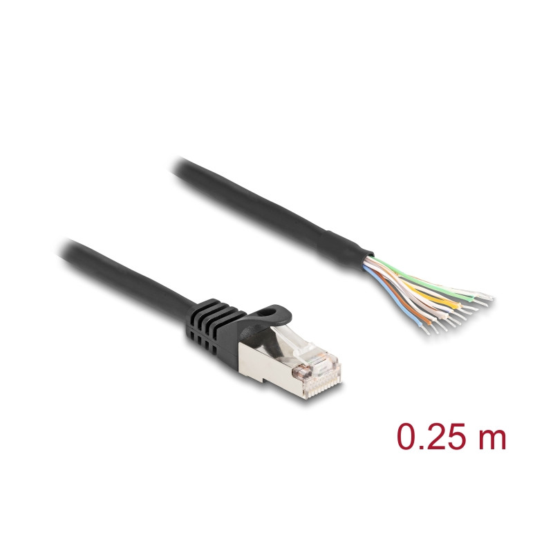 Delock Kabel RJ50 Stecker zu offenen Kabelenden S/FTP 0,25 m schwarz