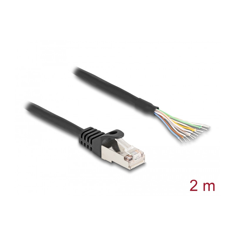 Delock Kabel RJ50 Stecker zu offenen Kabelenden S/FTP 2 m schwarz