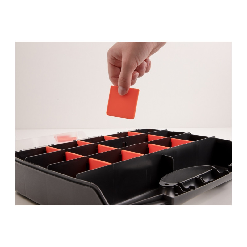 Delock Sortimentsbox mit 17 Fächern 320 x 255 x 60 mm orange / schwarz