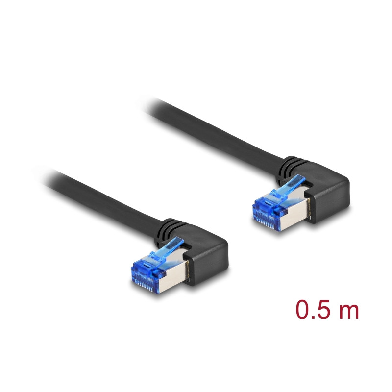 Delock RJ45 Netzwerkkabel Cat.6A S/FTP rechts gewinkelt 0,5 m schwarz