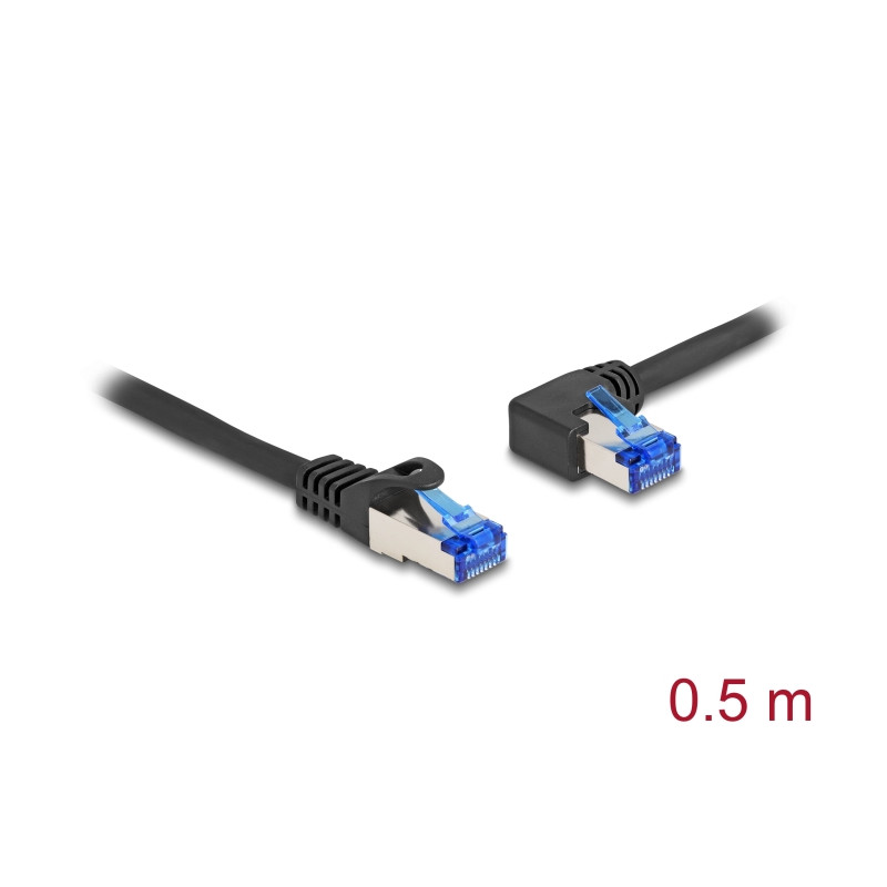 Delock RJ45 Netzwerkkabel Cat.6A S/FTP gerade / links gewinkelt 0,5 m schwarz