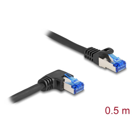 Delock RJ45 Netzwerkkabel Cat.6A S/FTP gerade / rechts gewinkelt 0,5 m schwarz