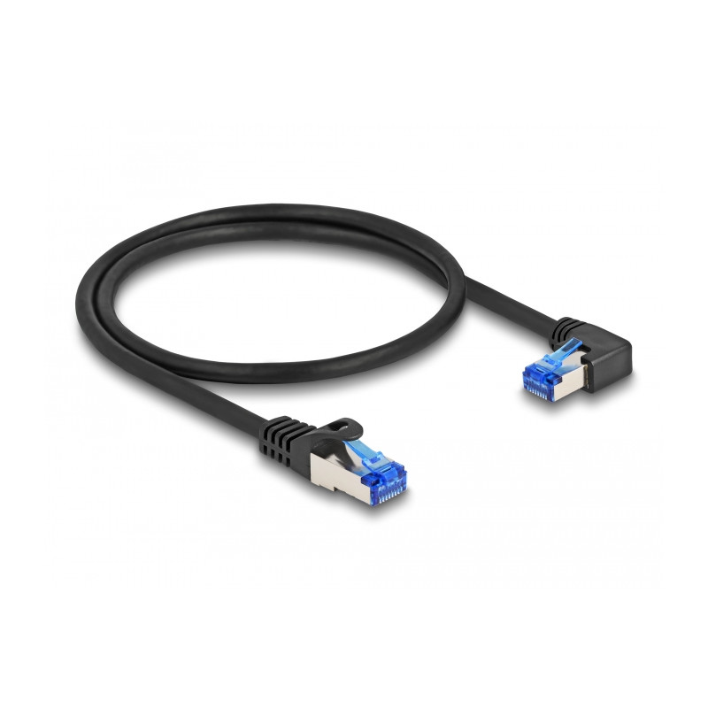 Delock RJ45 Netzwerkkabel Cat.6A S/FTP gerade / rechts gewinkelt 0,5 m schwarz