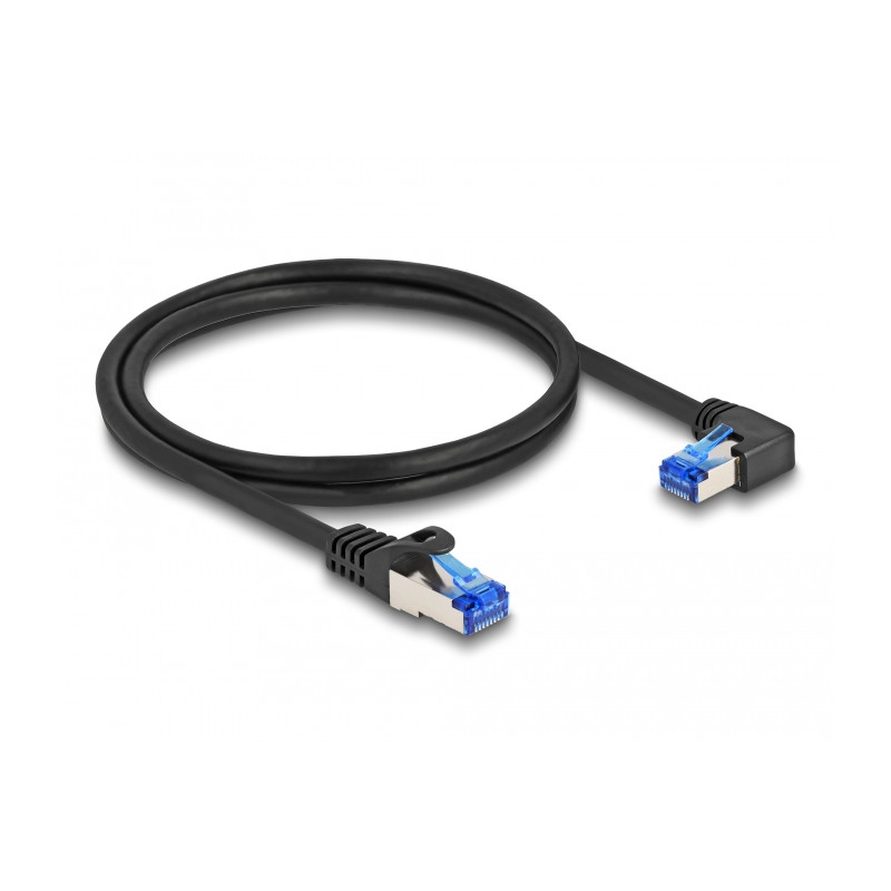 Delock RJ45 Netzwerkkabel Cat.6A S/FTP gerade / rechts gewinkelt 1 m schwarz