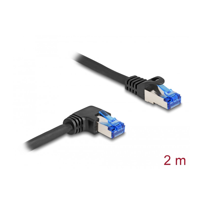 Delock RJ45 Netzwerkkabel Cat.6A S/FTP gerade / rechts gewinkelt 2 m schwarz
