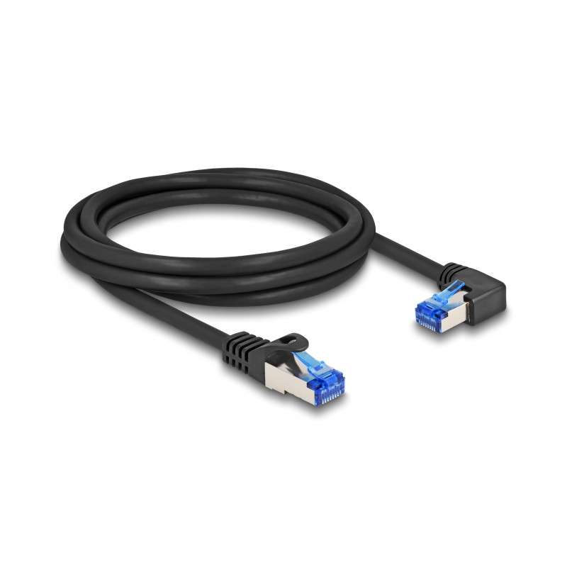 Delock RJ45 Netzwerkkabel Cat.6A S/FTP gerade / rechts gewinkelt 2 m schwarz